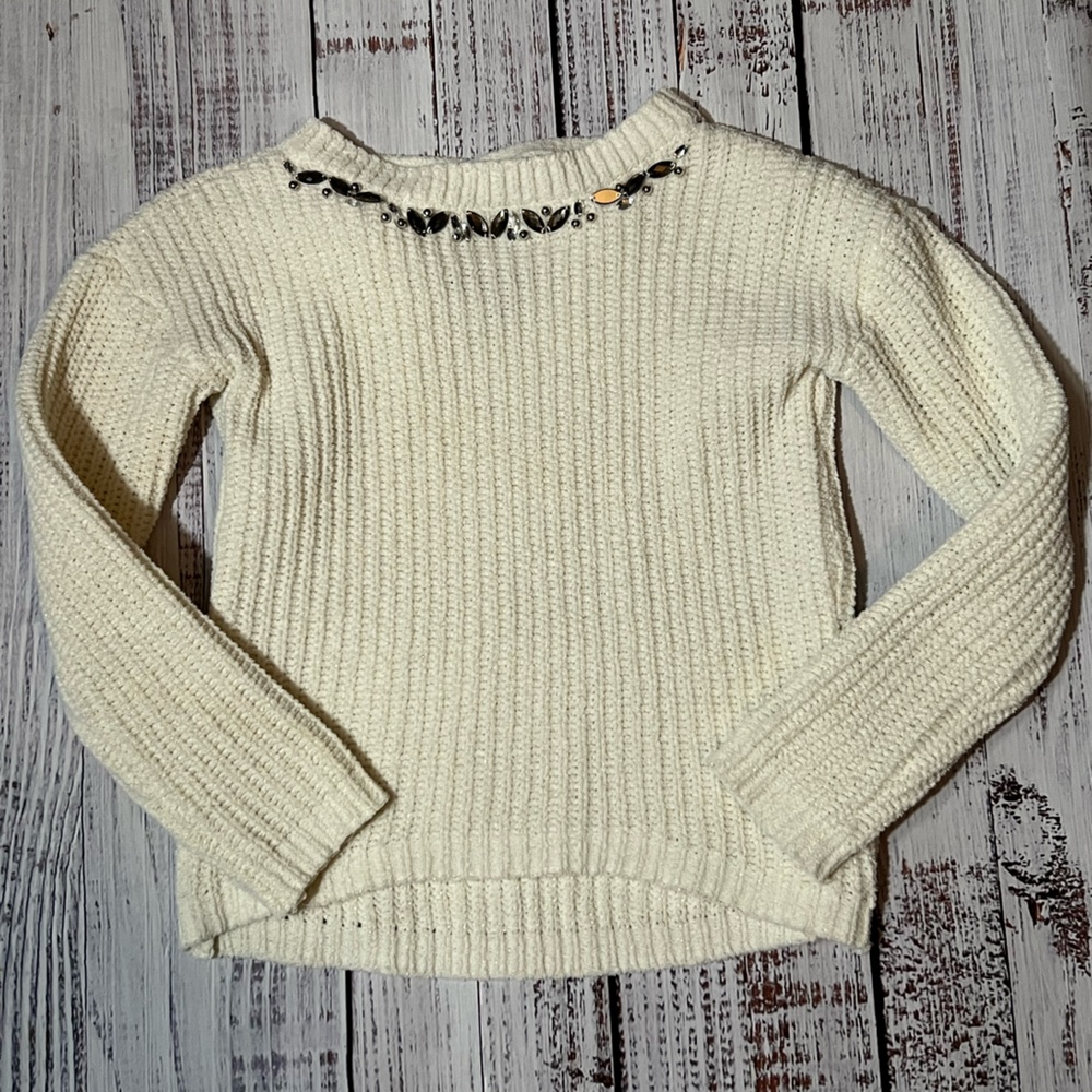EUC Sugar Rush Girls rhinestone white sweater, sz M